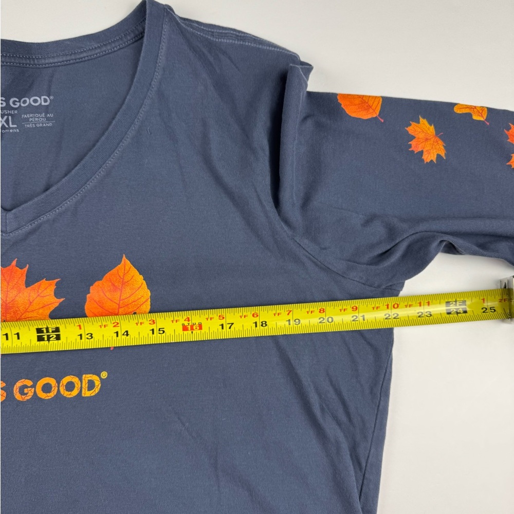 Life Is Good Women's Blue Long Sleeve Tee with Orange Leaf Design - Picture 5 of 7